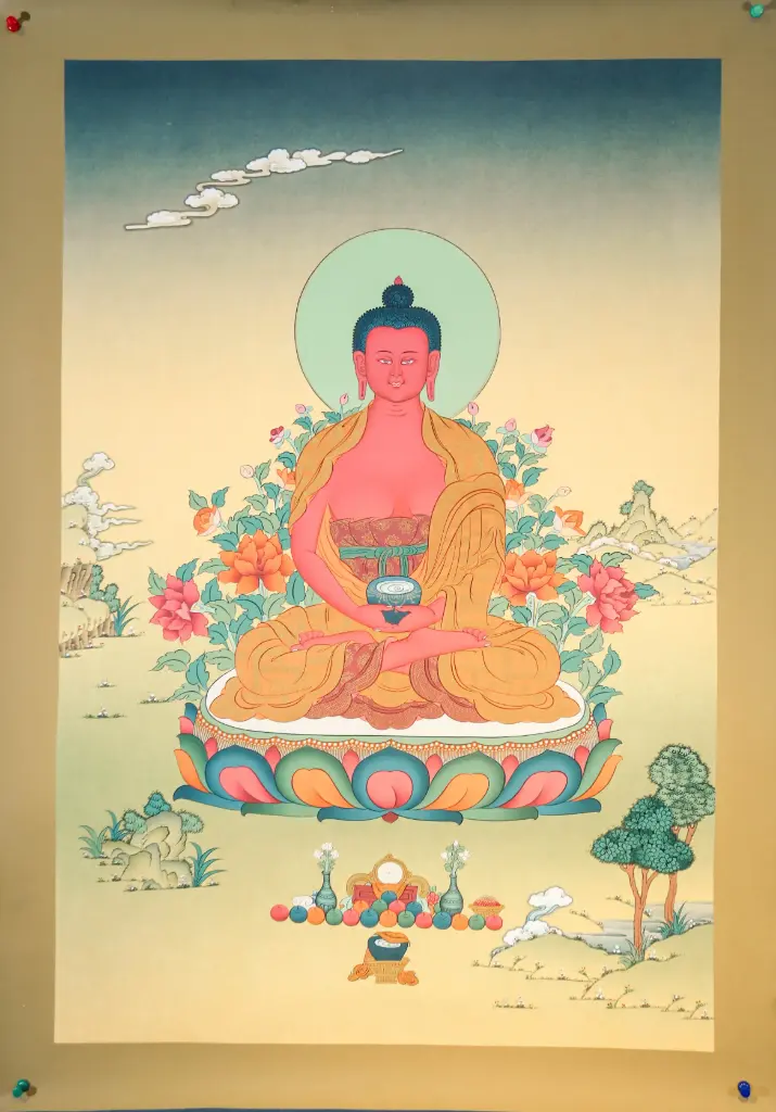 Amitabha Buddha Thangka – Karma Gadri Style – Radiance of Infinite Light 