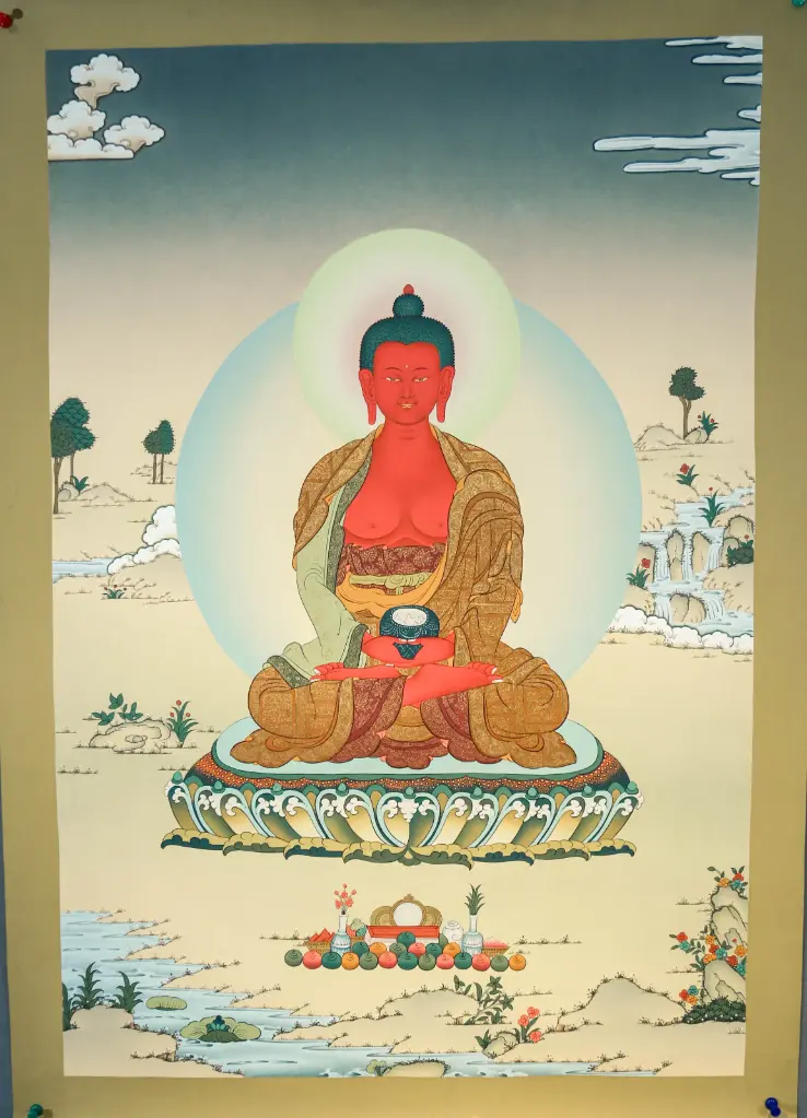 Amitabha Buddha Thangka – Karma Gadri Style – Radiance of Infinite Light