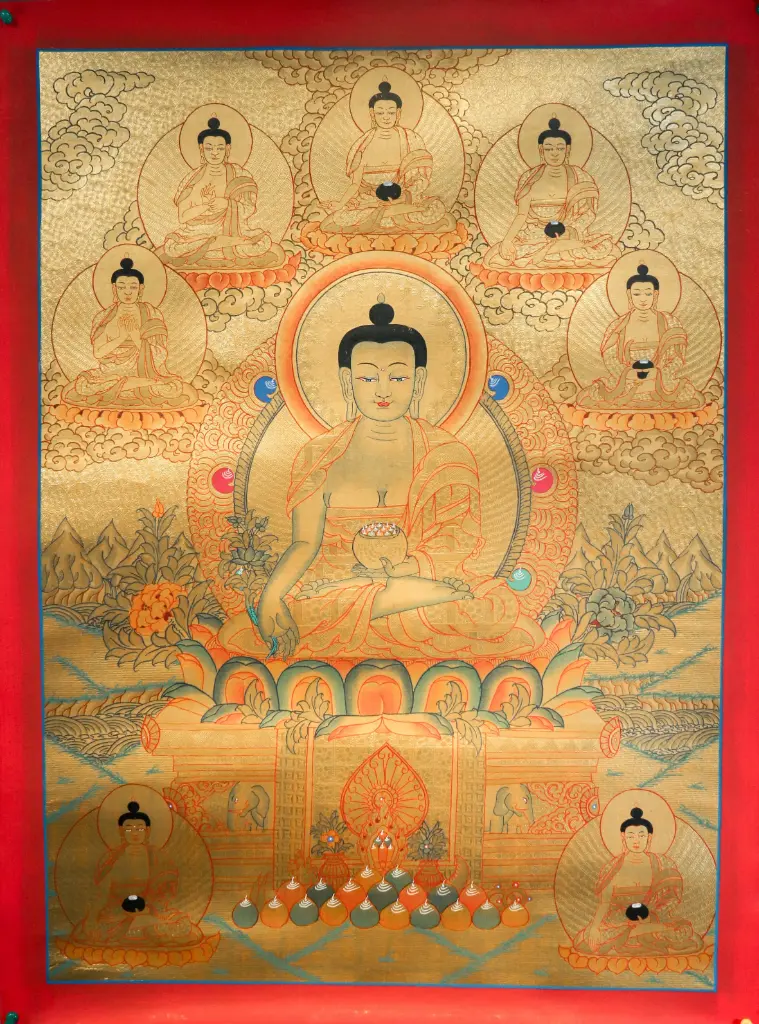 8 Medicine Buddhas Thangka | Consecrated Gold Art