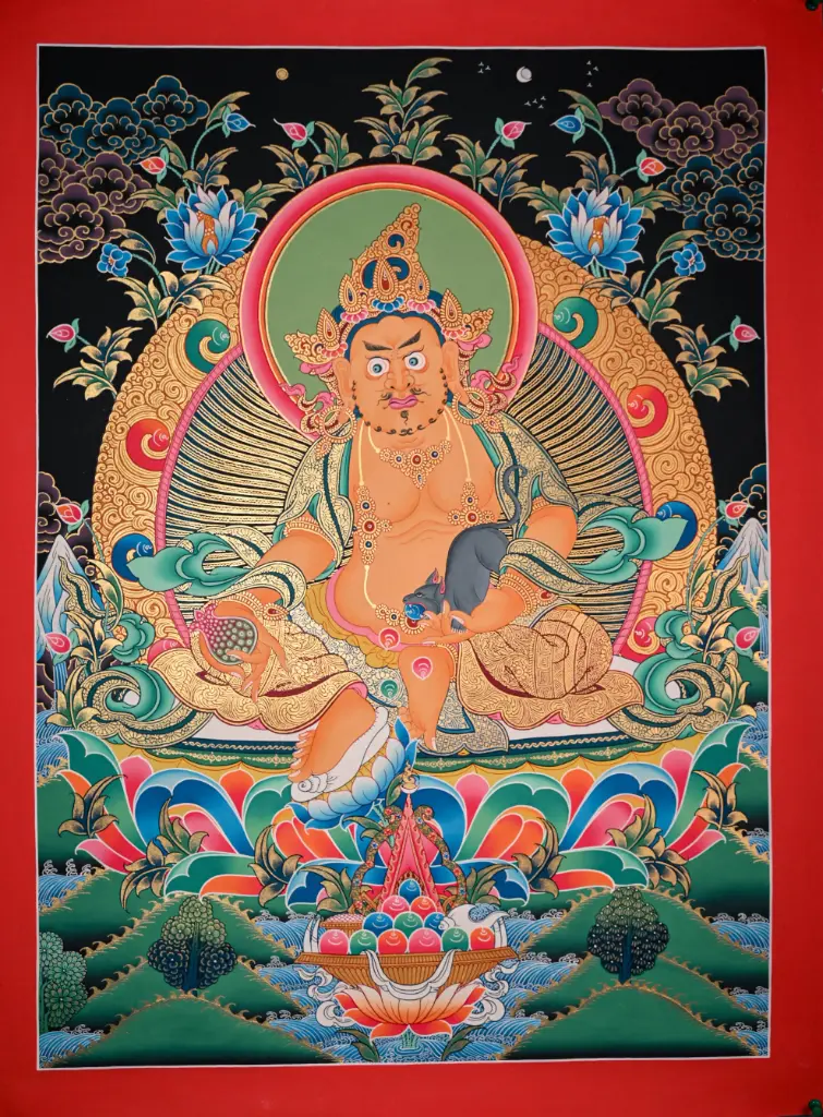 Yellow Jambhala Thangka – Night Landscape