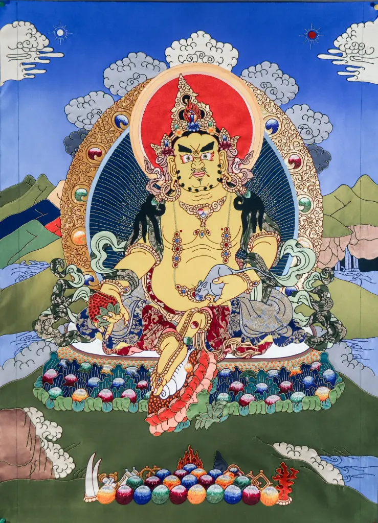 Yellow Jambhala Applique Thangka (God of Abundance)
