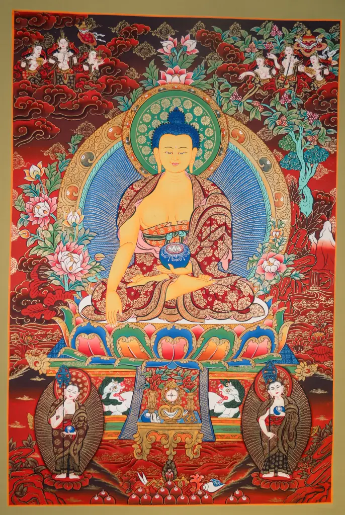 Shakyamuni Buddha Thangka – Red Menri Earth-Touching Assembly