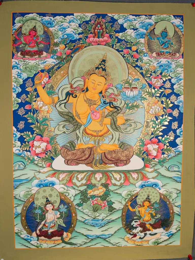 Arapachana Manjushri Thangka – Five Wisdom Assembly