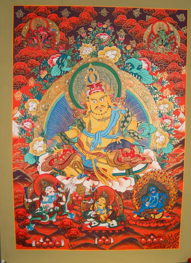 Yellow Jambhala Thangka: The Radiant Red Assembly