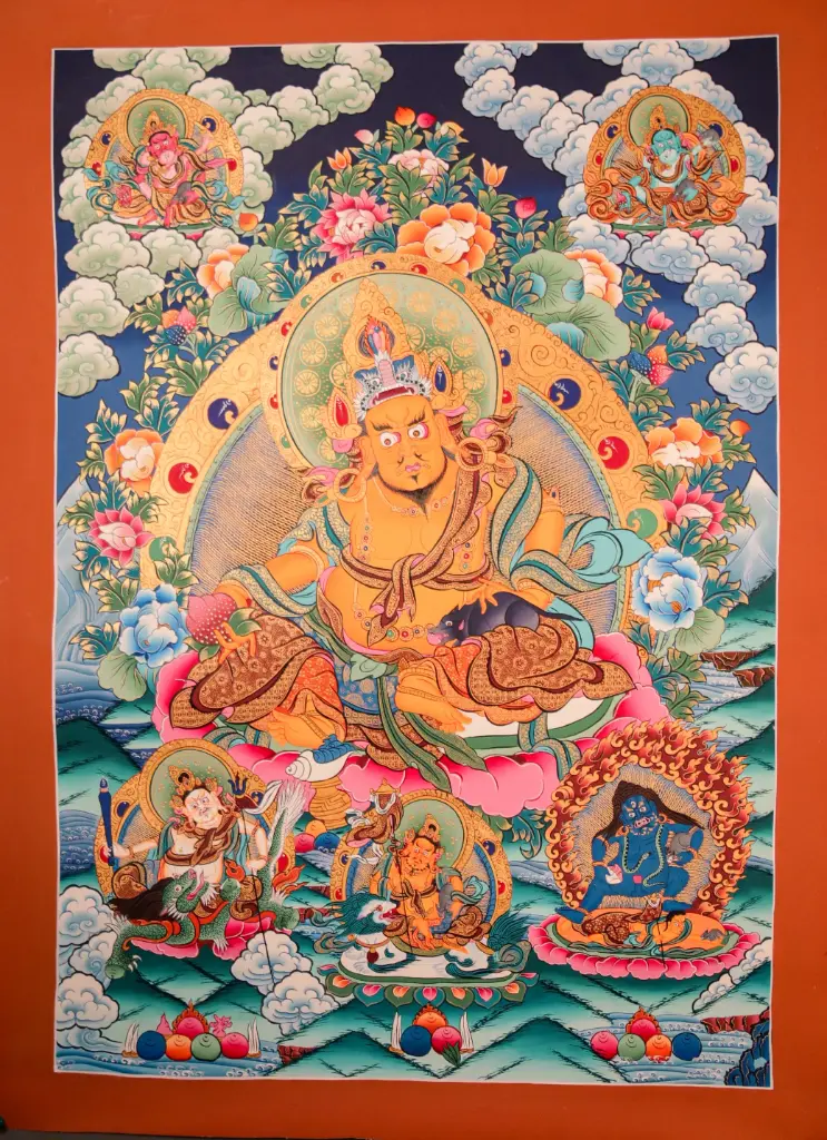 Five Jambhalas Thangka – 24K Gold – Ethereal Abundance