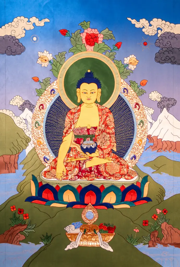 Shakyamuni Buddha Silk Appliqué – Hand-Stitched Peace – Earth Witness