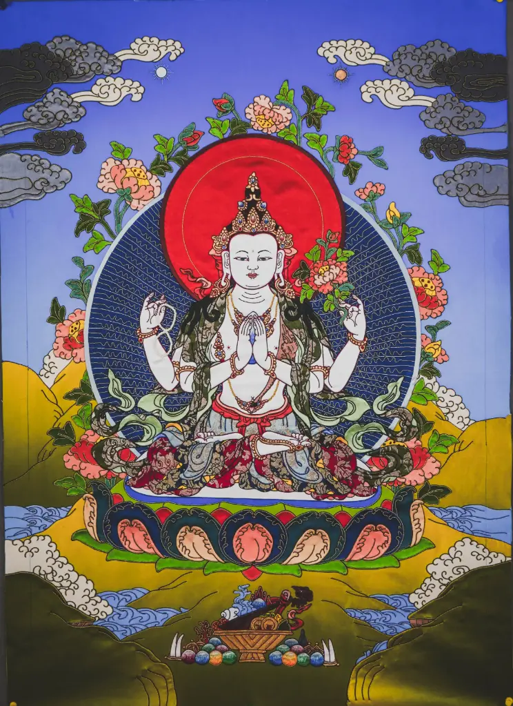 Chenrezig Tibetan Appliqué (Kyigu) Thangka