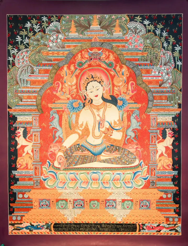 White Tara Thangka – Her Sacred Temple
