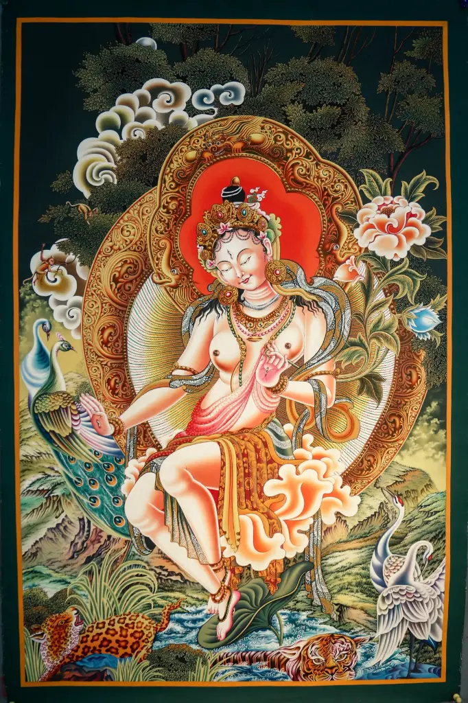 White Tara Thangka – Mistress of Nature Paubha – The Forest of Longevity
