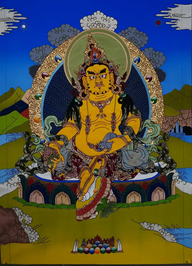 Yellow Jambhala Applique Thangka (God of Abundance)