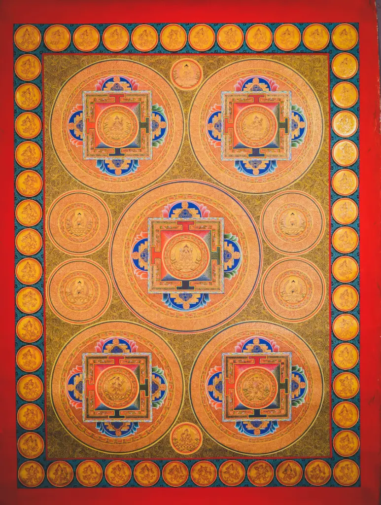 Chenrezig & Five Deity Mandala Thangka – Complete Bodhisattva Assembly