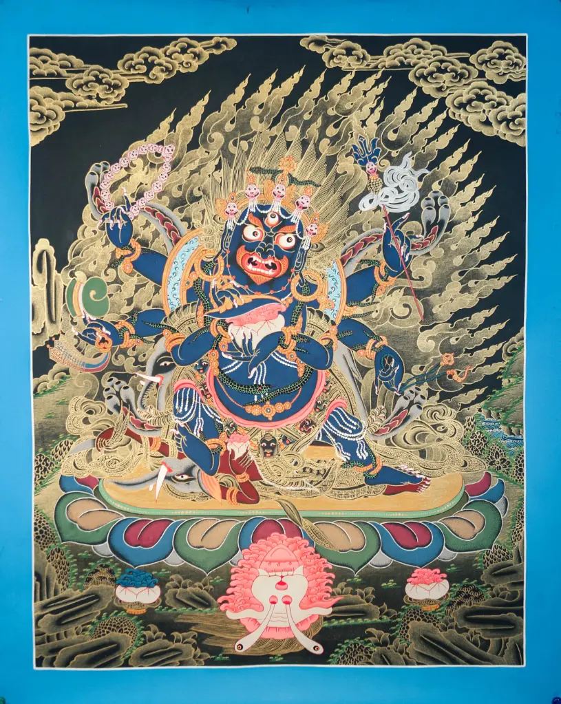 Six-Armed Mahakala Thangka – Menri Black Gold – Fierce Protection