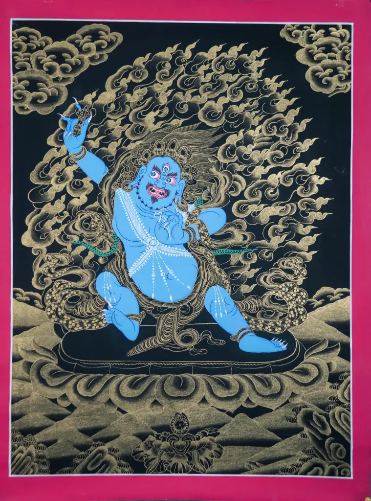 Nagthang Vajrapani Thangka – Lord of Power – Gold on Black Protection