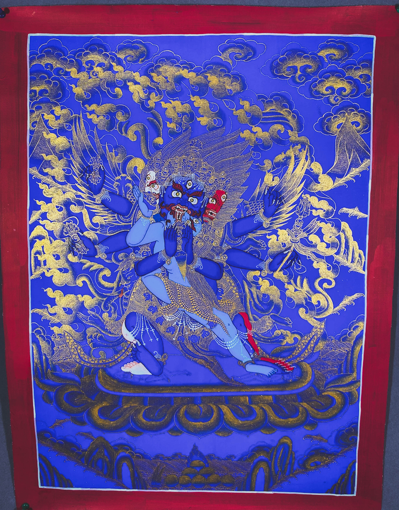 Vajrakilaya Thangka – Gold on Azure
