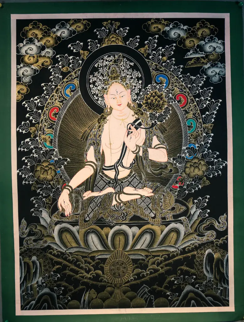 White Tara Thangka – Nagthang Gold & Silver – Goddess of Long Life