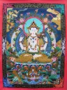 Four-Armed Chenrezig Thangka (Mantra-Infused Masterpiece)