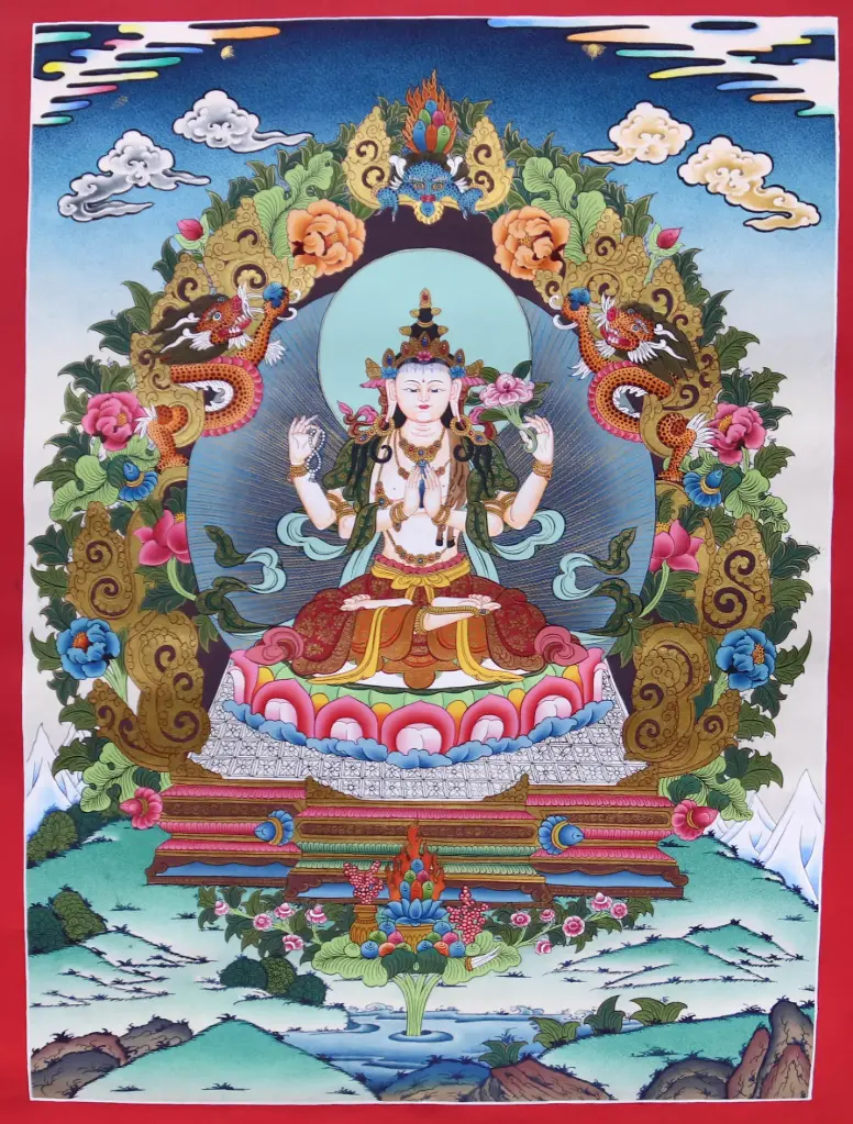 Four-Armed Chenrezig Thangka (The Dragon Throne)