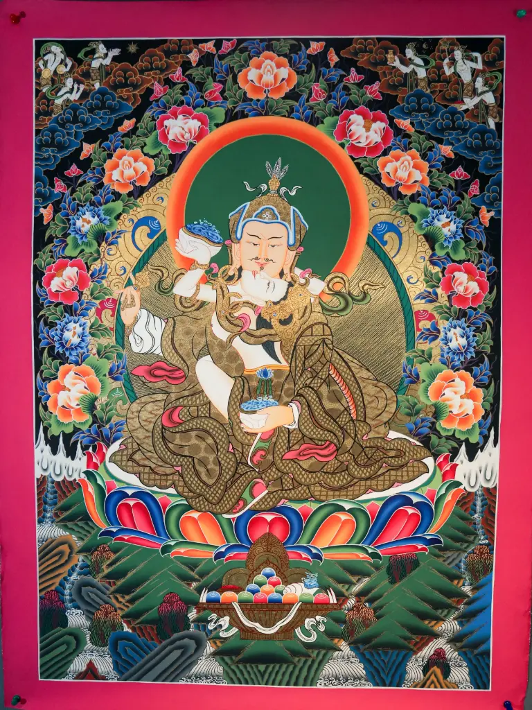 Guru Rinpoche Thangka – Floral Menri Union