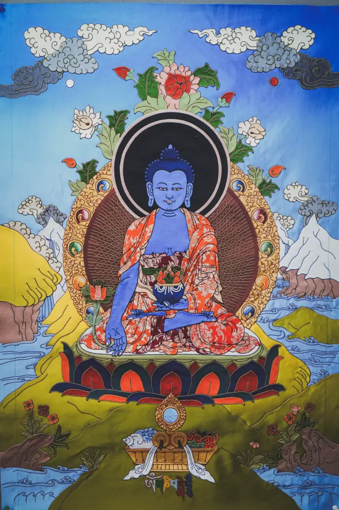 Medicine Buddha Thangka – Silk Applique 