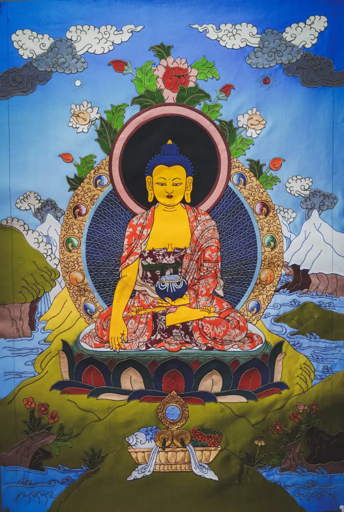Shakyamuni Buddha Thangka – Silk Applique