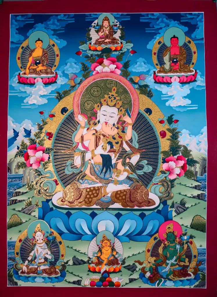 Vajrasattva Consort Thangka – Seven-Deity Assembly