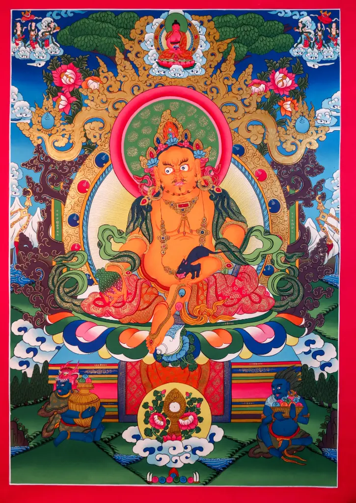 Yellow Jambhala Thangka – Wealth Deity Assembly