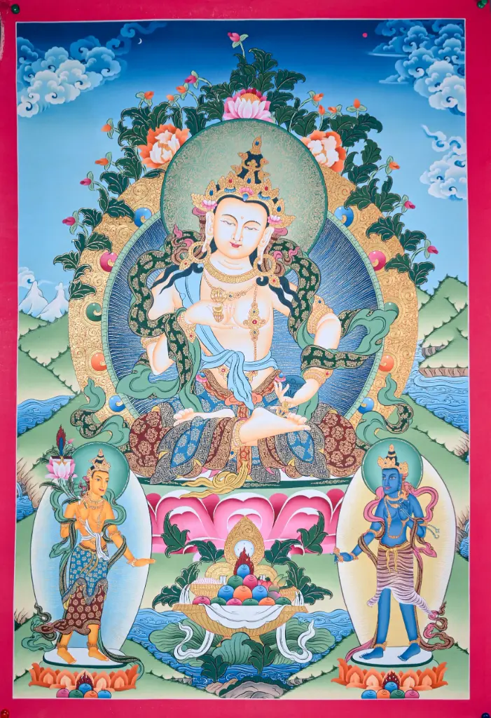 Vajrasattva Thangka – Floral Throne Assembly