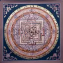 Brown Kalachakra Mandala Thangka — Sacred Palace of Time on Black Ground