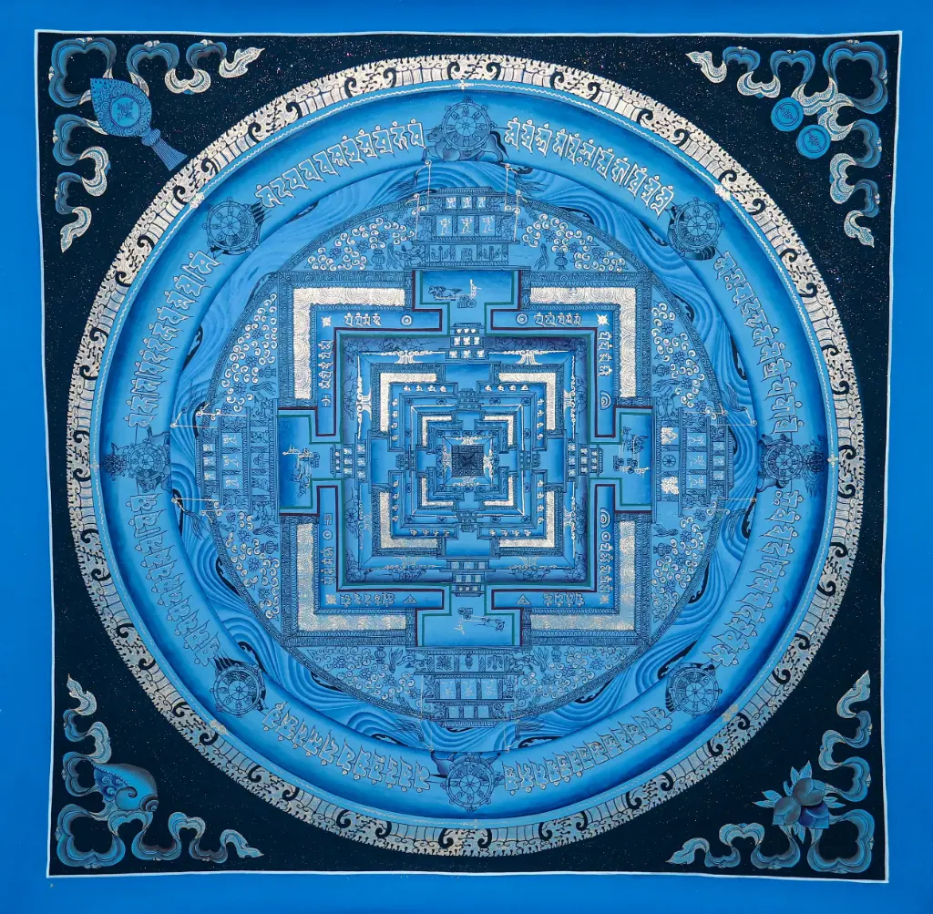 Sky Blue Kalachakra Mandala Thangka