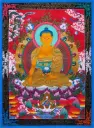 Shakyamuni Buddha Thangka (Consecrated Red Marthang with Mantra Border)