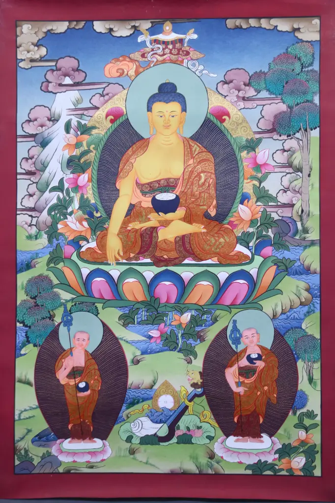 Shakyamuni Buddha Thangka – Golden Sage Assembly – The Awakened Teacher of Liberation