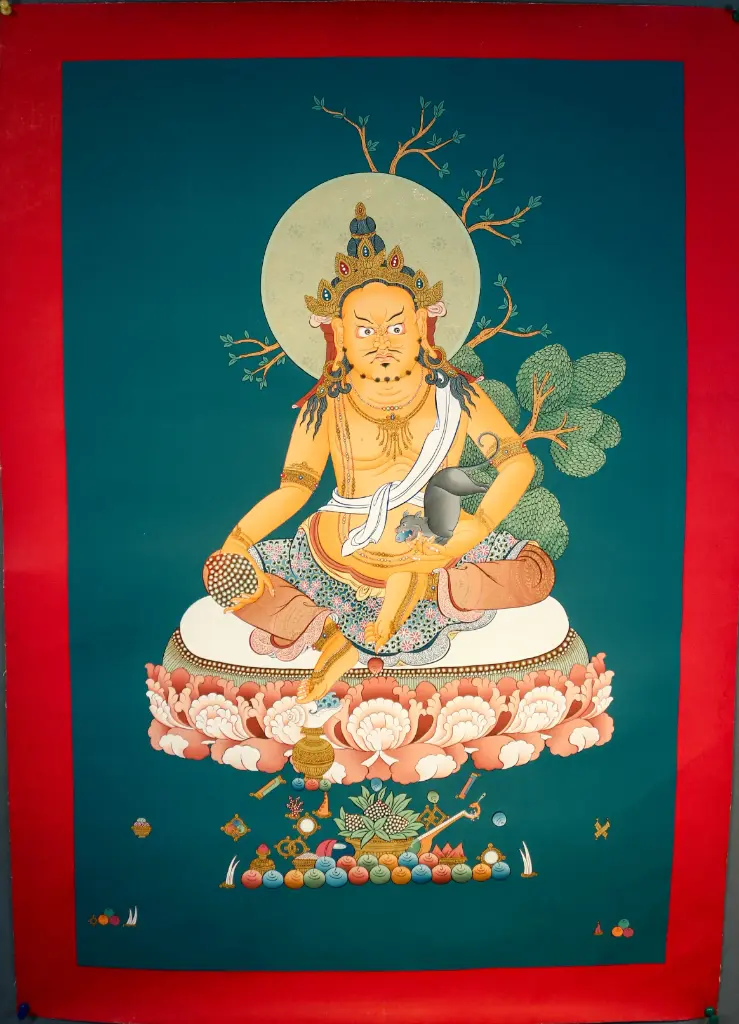 Yellow Jambhala Thangka – Karma Gadri Style – Spacious Abundance