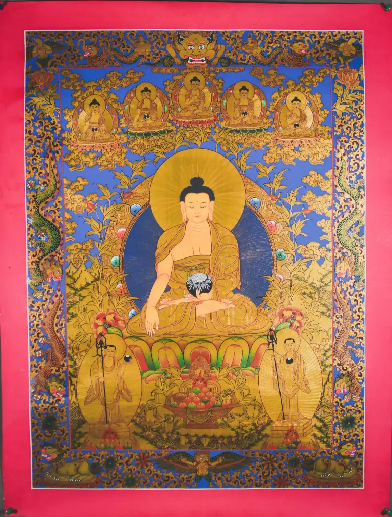 Shakyamuni Buddha Thangka – Blue Dragon Sky – The Awakened Mind
