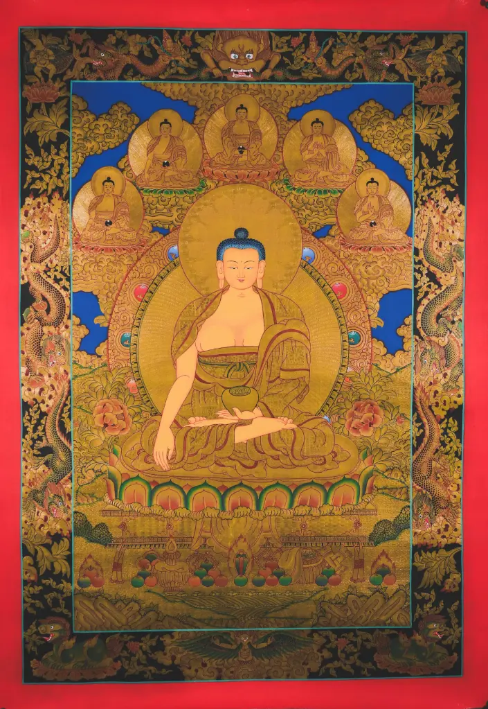 Shakyamuni Buddha Thangka – Five Dhyani Assembly – The Source of All Wisdom