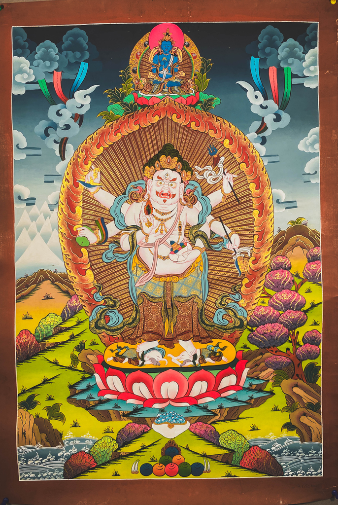 White Mahakala Thangka – Six-Armed Wealth Assembly 
